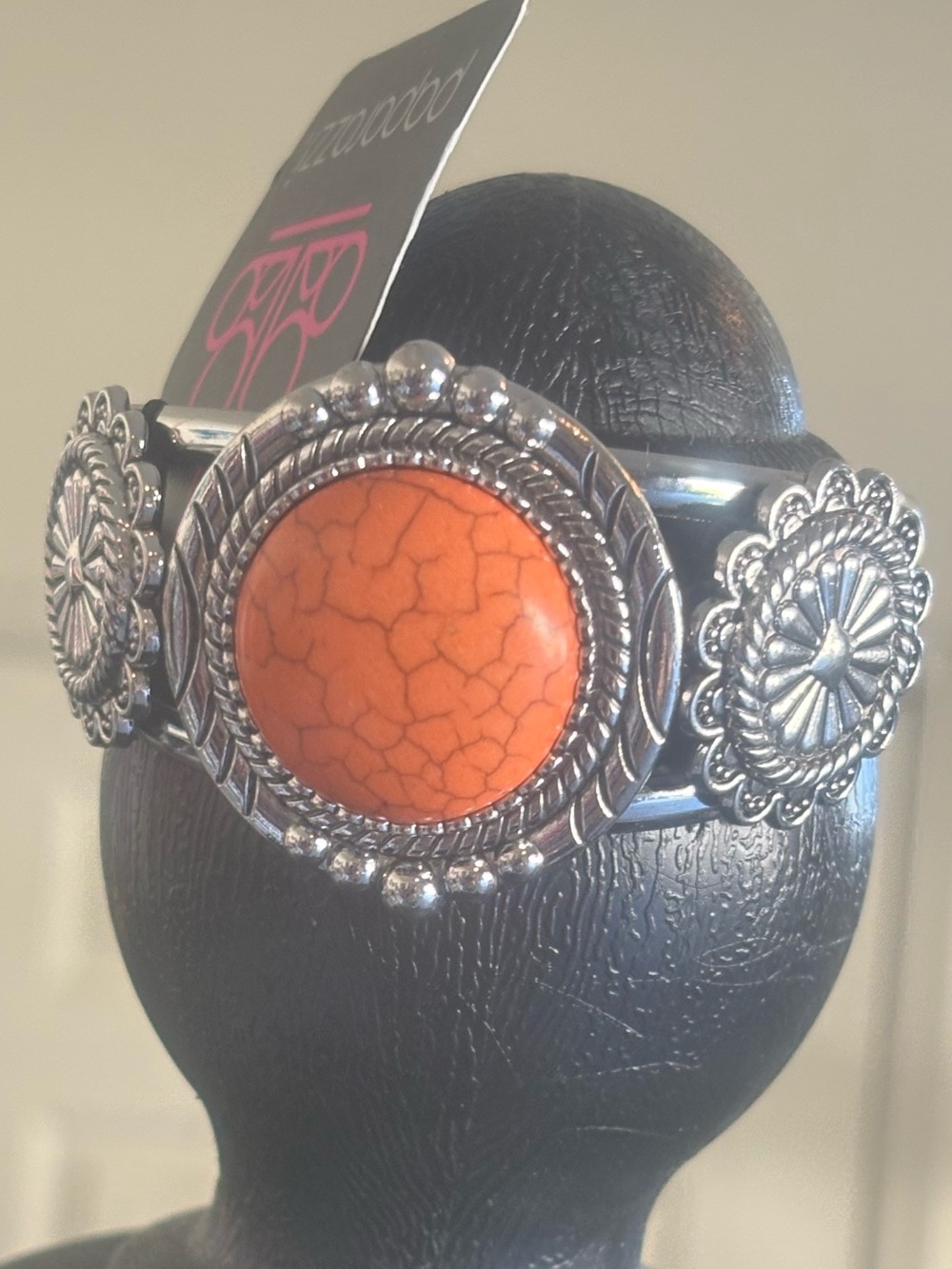 Women’s Orange Stone Silver-Tone Concho Bracelet